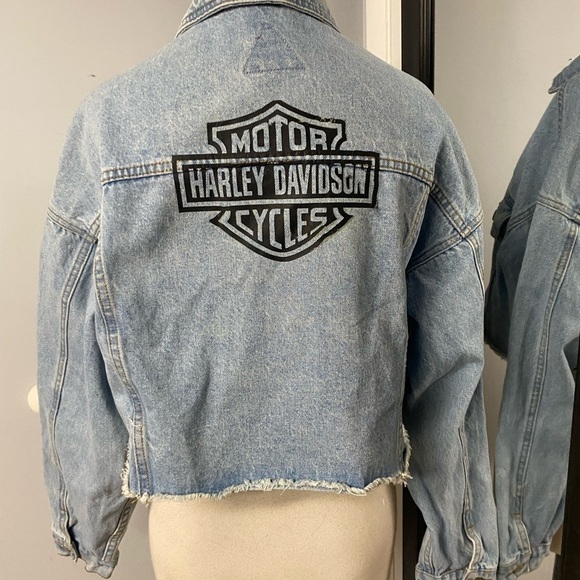 HARLEY DAVIDSON CROPPED DENIM JACKET SZ MEDIUM - Picture 5 of 7